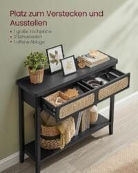 Konsolbord, Entrébord, Entrémöbel, Öppen Hylla, Rundade Hörn, Boho-stil, Asksvart - Bild 5