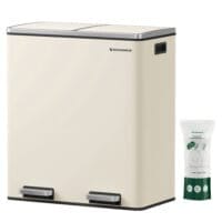 Dubbelrum 2 X 30 L Soptunna med 2 Soppåsar, Fotpedaler i Metall, Kräm