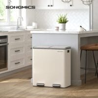 Dubbelrum 2 X 30 L Soptunna med 2 Soppåsar, Fotpedaler i Metall, Kräm - Bild 3