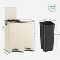 Dubbelrum 2 X 30 L Soptunna med 2 Soppåsar, Fotpedaler i Metall, Kräm - Bild 7