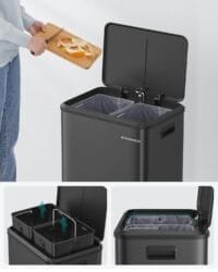 Soptunna Sorterare 2 X 15 L med Lock, Rostfritt Stål, Lufttät, Plastflaska, Kraftig - Bild 4