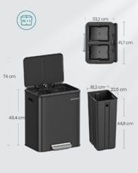 Soptunna Sorterare 2 X 15 L med Lock, Rostfritt Stål, Lufttät, Plastflaska, Kraftig - Bild 5