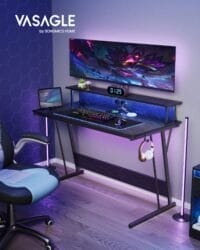 Spelbord med Led, Gamerbord, Datorbord med Skärmhöjare, För 2 Datorer, Klassisk Svart - Bild 2