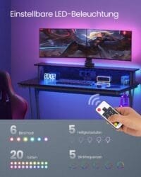 Spelbord med Led, Gamerbord, Datorbord med Skärmhöjare, För 2 Datorer, Klassisk Svart - Bild 4