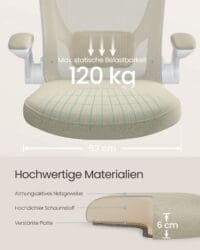Mesh Skrivbordsstol, Ergonomisk Datorstol, Svankstöd, Uppfällbart Armstöd, Havregrynsbeige - Bild 6