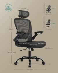 Kontorsstol Ergonomisk Skrivbordsstol Snurrstol med Mesh Vadderat Svankstöd - Bläcksvart - Bild 5