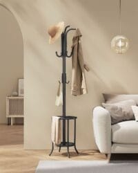 Klädhängare Fristående, Klädstativ med Paraplyhållare, 12 Krokar, Metall, 175 Cm Hög, Bläcksvart - Bild 7
