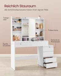 Led-belysning Sminkbord med Spegel, Kosmetikabord med Lådor, Modern Molnvit - Bild 5