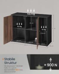 Skänk med belysning, förvaringsskåp, TV-skåp Verktygslös teknik, Valnöt Ebenholts Svart - Bild 2
