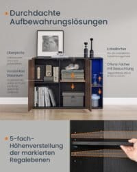 Skänk med belysning, förvaringsskåp, TV-skåp Verktygslös teknik, Valnöt Ebenholts Svart - Bild 4