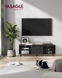 TV-bänk 60 tum TV, TV-möbel, räfflat glas, 140 x 39 x 45 cm, askbrun och bläcksvart - Bild 2