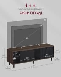 TV-bänk 60 tum TV, TV-möbel, räfflat glas, 140 x 39 x 45 cm, askbrun och bläcksvart - Bild 6