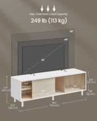 TV-bänk 60 tums TV, TV-skåp för vardagsrum, TV-möbel, räfflat glas, molnvit och naturbeige - Bild 6