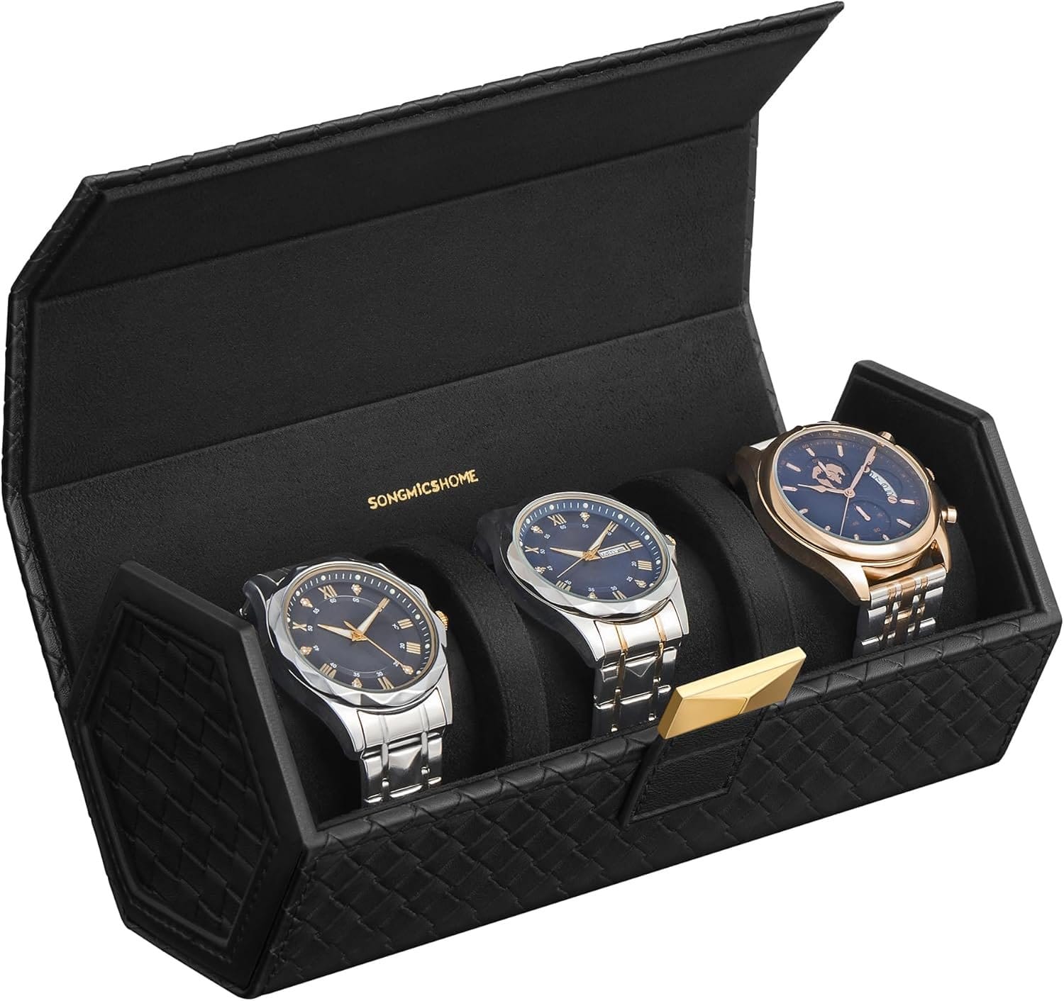 3 klockfodral, resefodral för klocka, PU-läder, 22 x 14,5 x 4,5 cm, bläcksvart 7 3 klockfodral, resefodral för klocka, PU-läder, 22 x 14,5 x 4,5 cm, bläcksvart - Bild 7