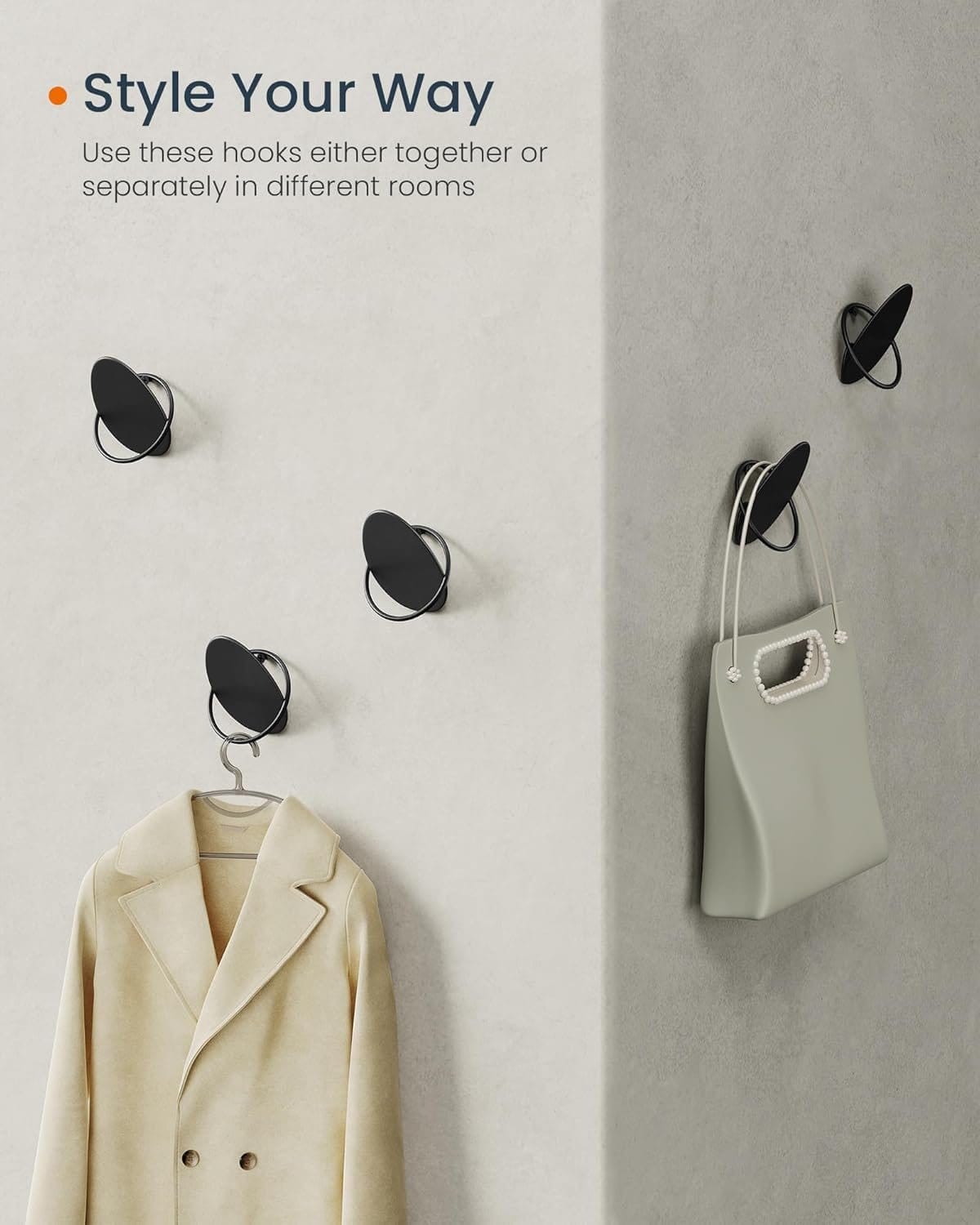 Krokar för kapphängare, 4-pack, väggkrokar för att hänga rockar och handdukar, bläcksvart 4 Krokar för kapphängare, 4-pack, väggkrokar för att hänga rockar och handdukar, bläcksvart - Bild 4